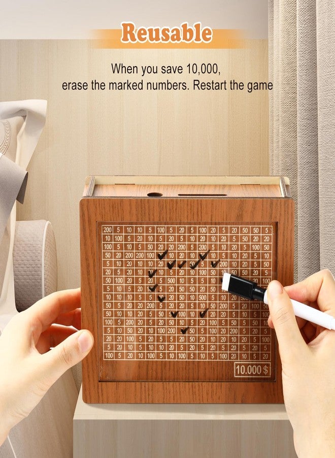 CVLDM 10000 Savings Challenge Box, Money Saver Box 10k Smash, Wooden Digital Save Piggy Bank for Adults Kids, Cash Vault Wooden Savings 10,000 Dollar, Caja De Ahorros, Cashbox Kakeibo - Image 4